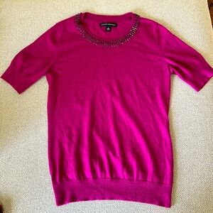 Banana Republic Magenta Silk Blend Pink Short Sleeve Beaded Sweater Top Small